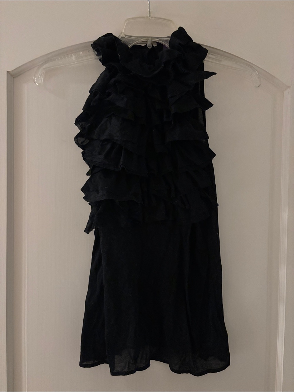 Ralph Lauren Purple Label Black Sleeves Ruffled Top